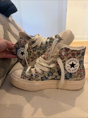 Converse High Top Floral Tapestry Sneakers - Cream, Blue, Red, Green